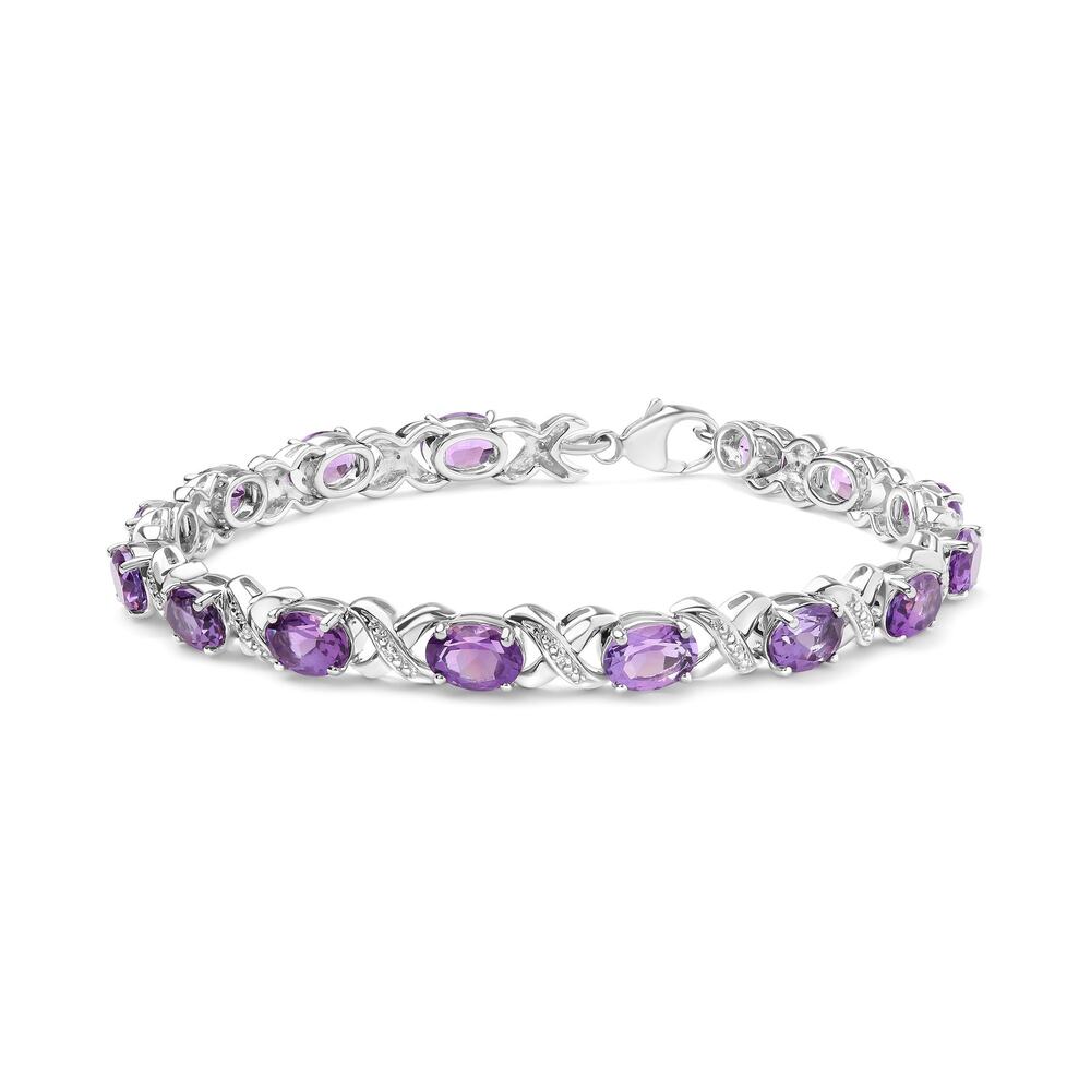 Haus of Brilliance Silver Oval Amethyst and Diamond Accent X-Link Bracelet